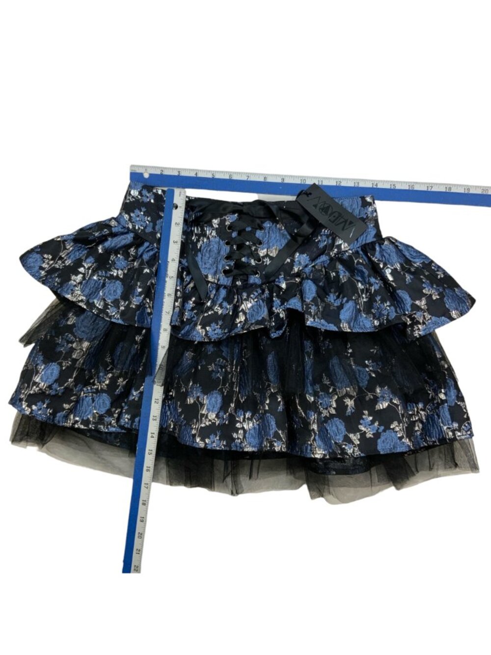 Dolls Kill Widow Fanged Faerie Brocade Mini Skirt M Blue Floral NEW - Picture 8 of 15